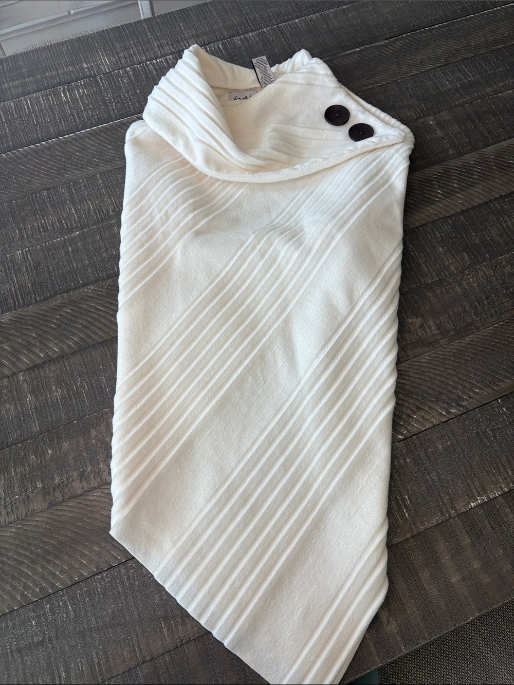 Le Moda Cream Ribbed Funnel Neck Pullover